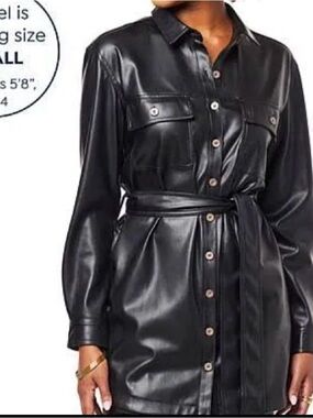 Jessica Simpson Black Faux‑Leather Belt‑Tie Shacket – Women’s Small, NWT